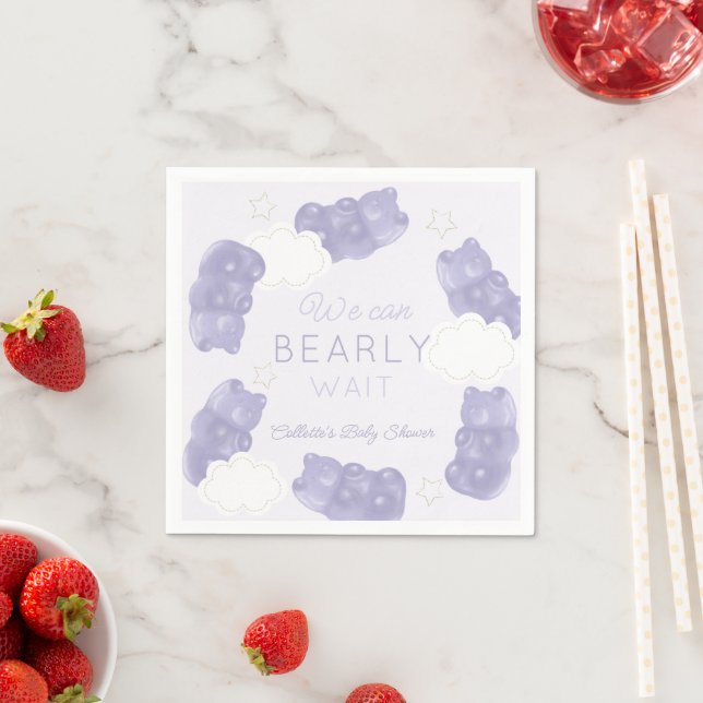 Bearly Wait Purple Gummy Bear Baby Shower Napkin (Insitu)