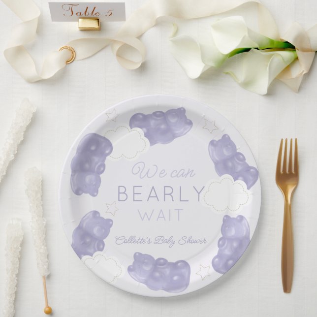 Bearly Wait Purple Gummy Bear Baby Shower Paper Plate (Wedding)