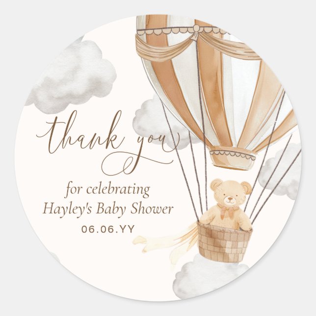 Bearly Wait Tan Teddy Bear Thank You Baby Shower Classic Round Sticker (Front)