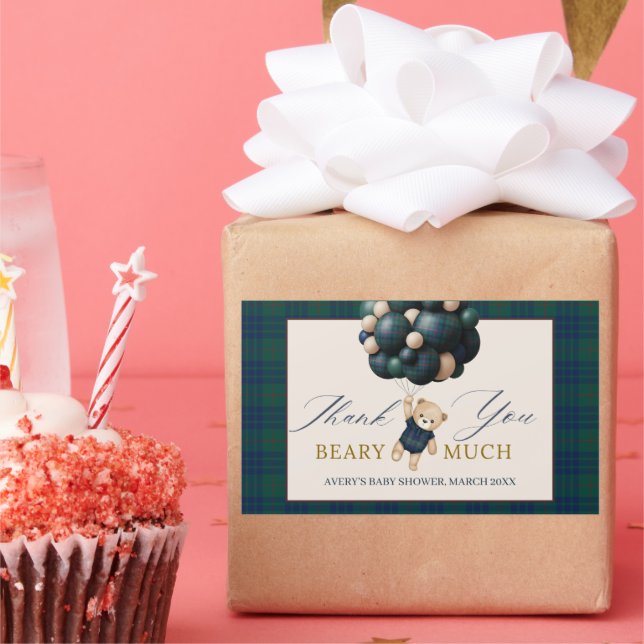 Bearly Wait Teddy Balloon Baby Shower books Rectangular Sticker (Party)