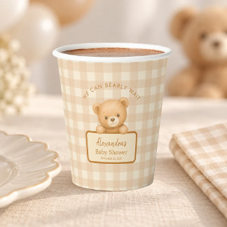 Bearly Wait Teddy Bear Baby Shower Brown Gingham Paper Cups