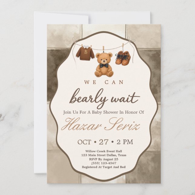 Bearly Wait Teddy Bear Baby Shower Invitation (Front)