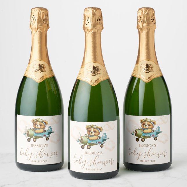 Bearly Wait! Teddy Bear Baby Shower Sparkling Sparkling Wine Label (Bottles)