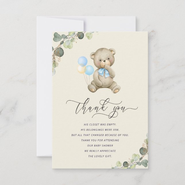  bearly wait teddy bear baby shower thank you card (Front)