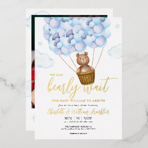 Bearly Wait Teddy Bear Blue Boy Photo Baby Shower
