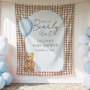 Bearly Wait Teddy Bear Boy Baby Shower Backdrop Tapestry