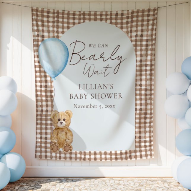 Bearly Wait Teddy Bear Boy Baby Shower Backdrop Tapestry (Creator Uploaded)