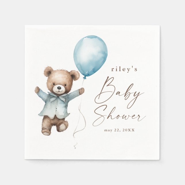 Bearly Wait Teddy Bear Boys Baby Shower Napkin (Front)