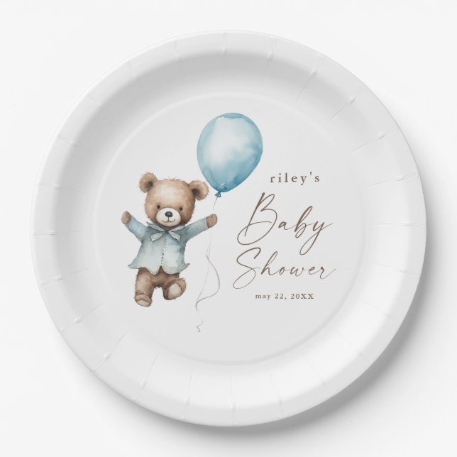 Bearly Wait Teddy Bear Boys Baby Shower Paper Plate (Front)