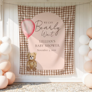 Bearly Wait Teddy Bear Girl Baby Shower Backdrop Tapestry