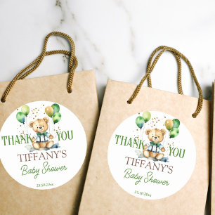 Bearly wait teddy bear green baby shower favor classic round sticker