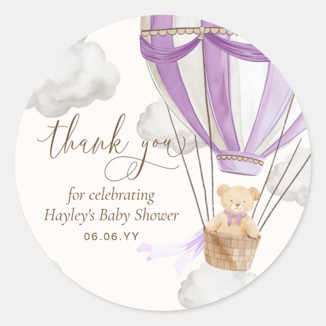 Bearly Wait Teddy Bear Lilac Thank You Baby Shower Classic Round Sticker (Front)