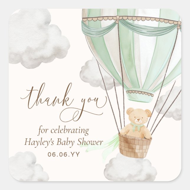 Bearly Wait Teddy Bear Mint Thank You Baby Shower Square Sticker (Front)