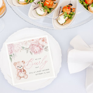 Bearly Wait Teddy Bear Peony Baby Shower Paper Napkin
