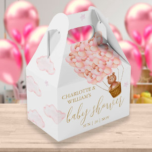 Bearly Wait Teddy Bear Pink Balloons Baby Shower Favour Box