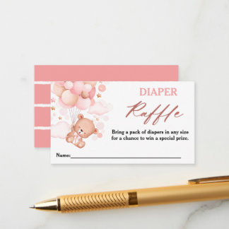 Bearly Wait Teddy Bear Pink Diaper Raffle Enclosure Card