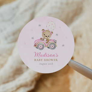 Bearly Wait Teddy Bear Pink Girl Baby Shower Classic Round Sticker