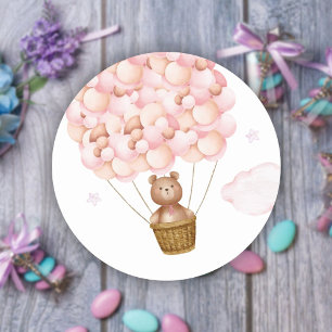 Bearly Wait Teddy Bear Pink Girl Baby Shower Favou Classic Round Sticker