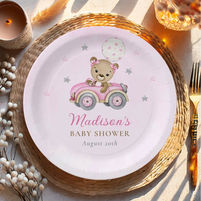 Bearly Wait Teddy Bear Pink Girl Baby Shower Paper Plate (Creator Uploaded)