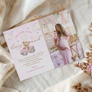 Bearly Wait Teddy Bear Pink Girl Baby Shower Photo Thank You Card