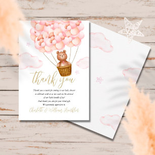 Bearly Wait Teddy Bear Pink Girl Baby Shower Thank You Card