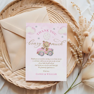Bearly Wait Teddy Bear Pink Girl Baby Shower Thank You Card