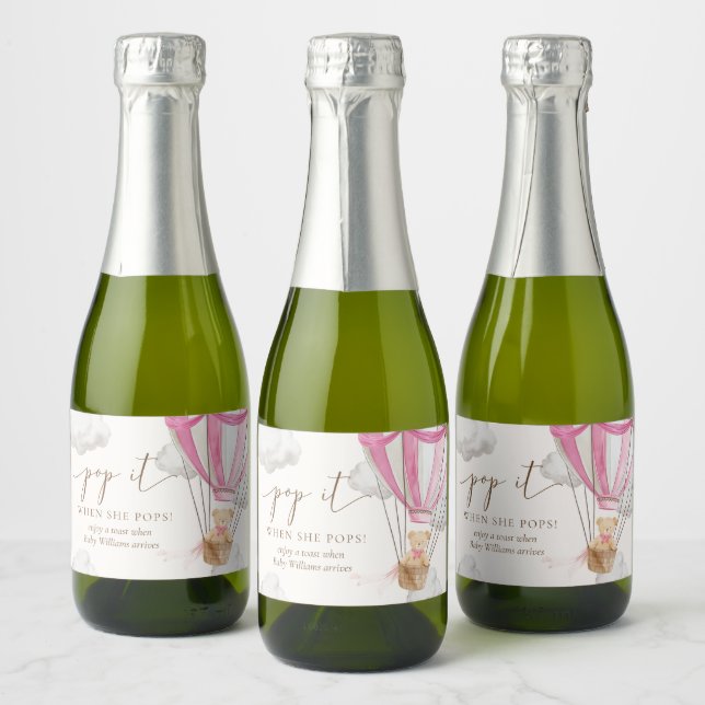 Bearly Wait Teddy Bear Pink Pop It When She Pops Sparkling Wine Label (Bottles)