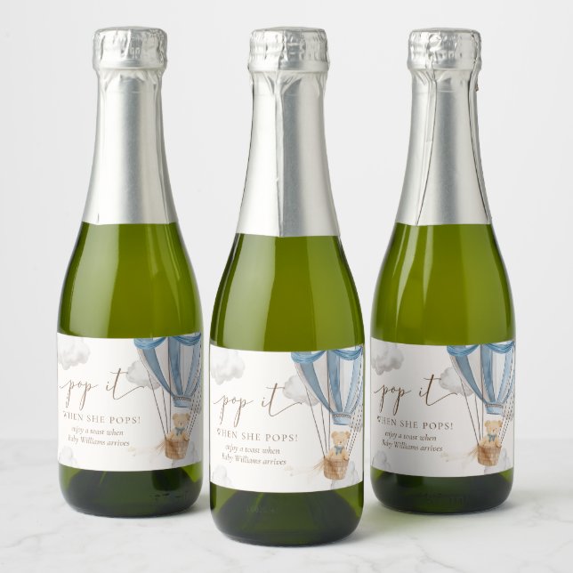 Bearly Wait Teddy Bear Pop It When She Pops Sparkling Wine Label (Bottles)