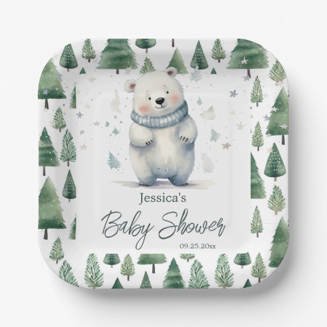 Bearly Wait Teddy Bear Winter Baby Shower  Paper Plate (Front)