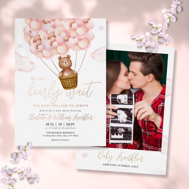 Bearly Wait Teddy Girl Photo Baby Shower Rose Gold (Bearly Wait Teddy Girl Photo Baby Shower Rose Gold Foil Invitation)