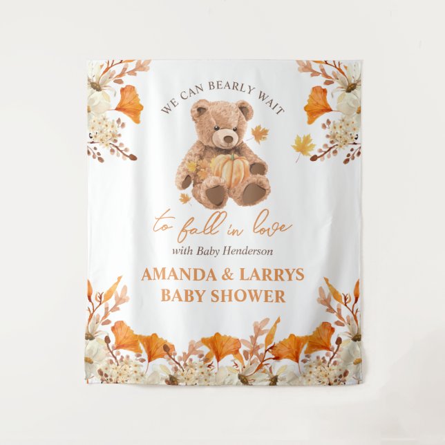 Bearly Wait to Fall In Love Baby Shower Backdrop Tapestry (Front)