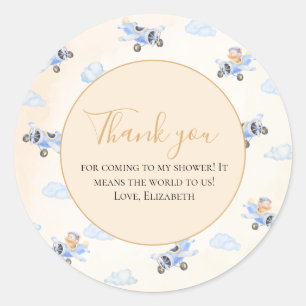 Bearly Wait Watercolor Bear & Plane Thank you Classic Round Sticker