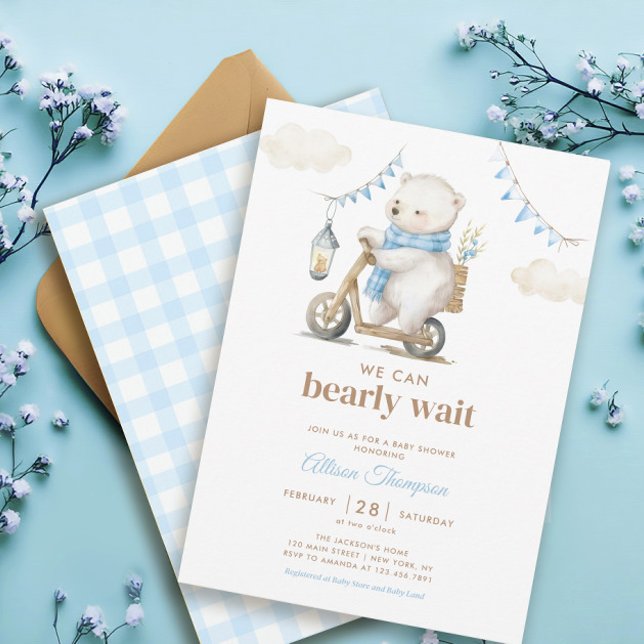 Bearly Wait White Bear Boy Baby Shower Invitation (Creator Uploaded)