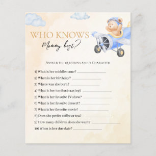 Bearly Wait Who Knows Mommy Baby Shower Game Card