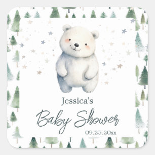 Bearly Wait Winter Baby Shower  Square Sticker