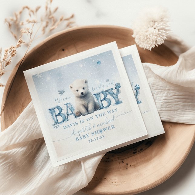Bearly Wait Winter Modern Polar Bear Baby Shower Napkin (Creator Uploaded)