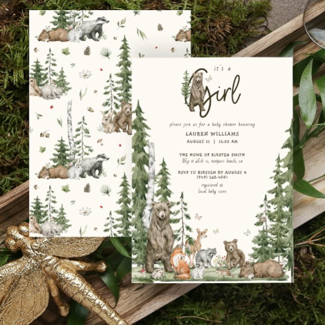 Bearly Wait Woodland Animals Girl Baby Shower  Invitation (It's a Girl Baby Shower Invitation)