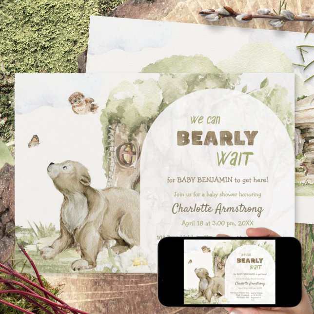 Bearly Wait Woodland Bear Baby Shower Invitation (Bearly Wait Woodland Bear Baby Shower Invitation ©Susanne Sachers - Sunny Mind 🌞)