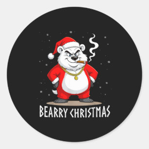 Bearry Christmas Santa Vibe – Bold Holiday  Classic Round Sticker