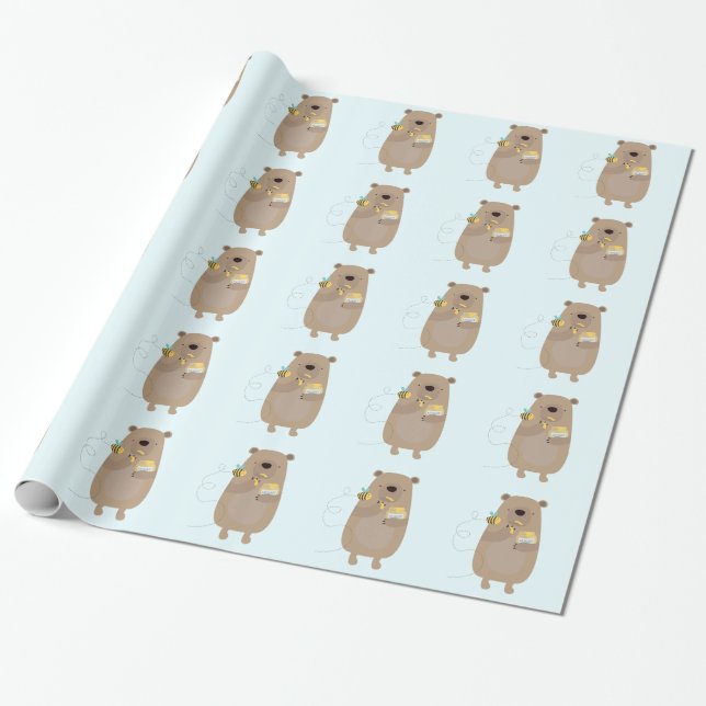 Bears and Bees Wrapping Paper (Unrolled)