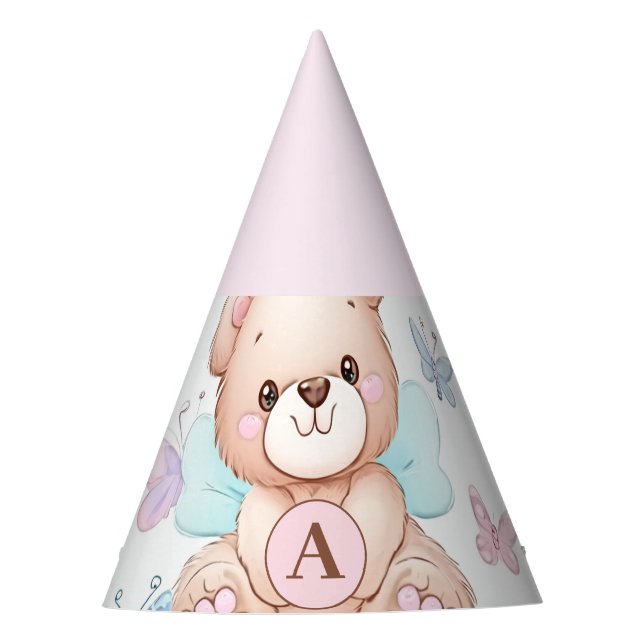 Bears and Butterflies Monogram Party Hat (Front)