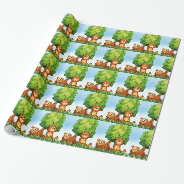 Bears and forest wrapping paper (Unrolled)