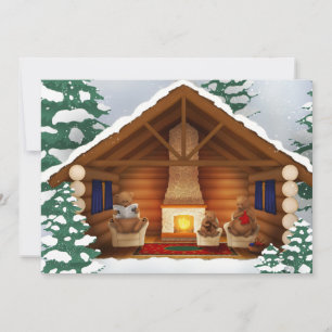 Bears At Home Cosy Log Cabin Personalised Holiday Invitation