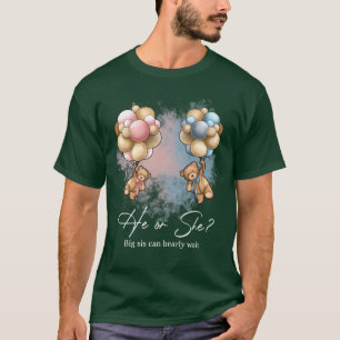 Bears Balloons Big Sis Can Bearly Wait Gender Reve T-Shirt