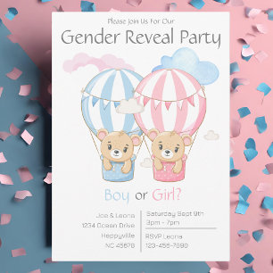 Bears & Balloons Gender Reveal Party Invitation