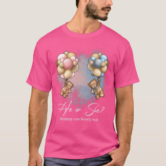 Bears Balloons Mummy Can Bearly Wait Gender Reveal T-Shirt