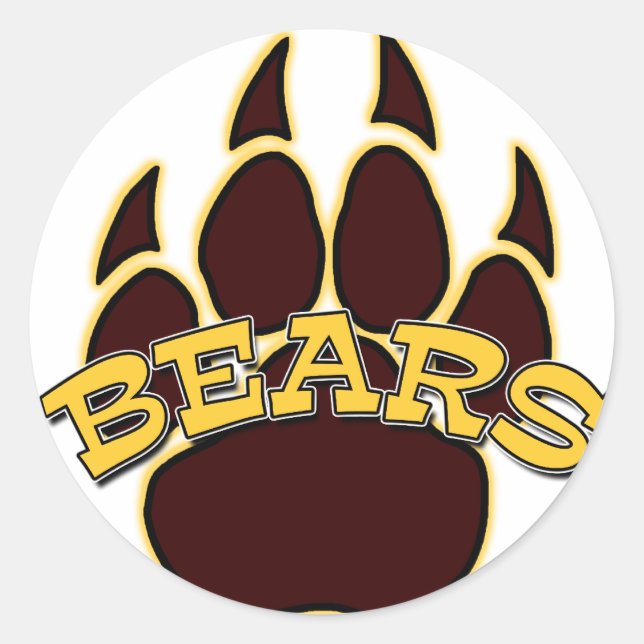 BEARS Bear Paw - Gold & Brown Classic Round Sticker (Front)