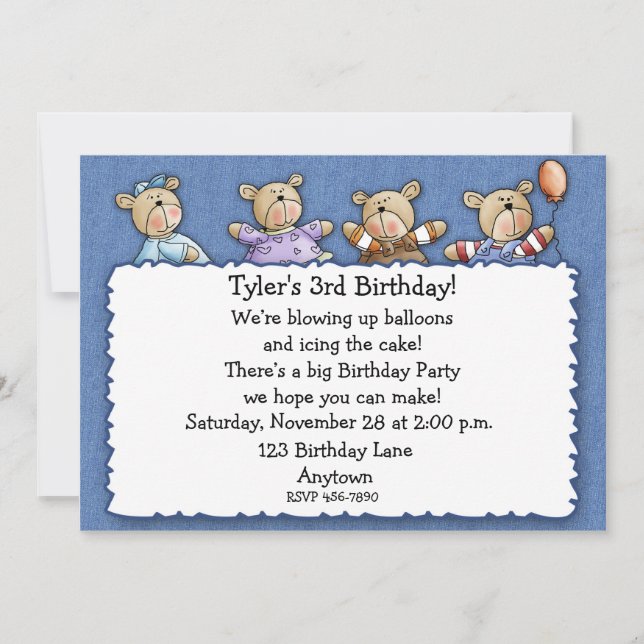 Bears Denim Birthday Invitation (Front)