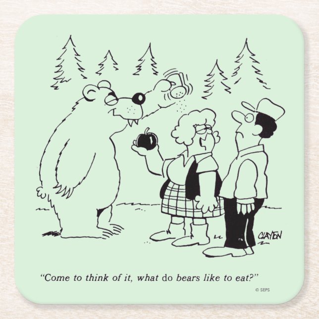 Bears Dinner Square Paper Coaster (Front)