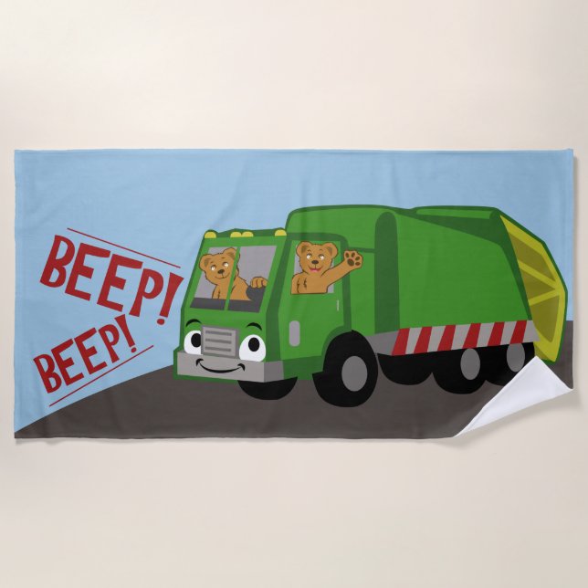 Bears Driving a Trash Truck Beach Towel (Front)